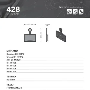 Cenový Hit BRENTA BIKE brzdové destičky sintrované sintrované kovové vhodné pro SHIMANO DURA ACE BR-R9170, ULTEGRA BR-R8070, XTR BR-M9100, BR-RS805, BR-RS505, BR-RS405, BR-RS305