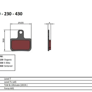 BRENTA BIKE brzdové destičky sintrované sintrované kovové vhodné pro SRAM LEVEL T, LEVEL TL, TLM ULTImate (2019-), FORCE AXS Originální