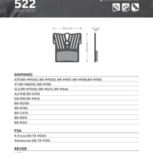 BRENTA BIKE brzdové destičky organické sport s chladičem vhodné pro SHIMANO XTR BR-M9000, BR-M9020, BR-M987, BR-M988, BR-M985, XT BR-M8000, BR-M785, SLX BR-M7000, DEORE BR-M615 Cenová Bomba