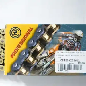 Prémiový CZ hnací řetěz 428 MX (136 článků) zlatá (MOTOCROSS do 110 ccm) (23,0 KN) + spona